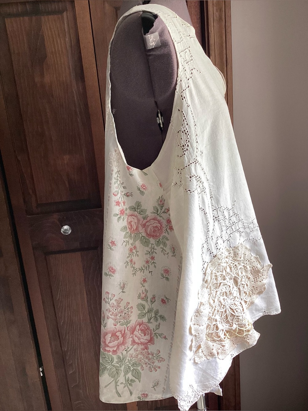 Handmade Patchwork Eyelet Tank Top OS Upcycled Reworked - Picture 7 of 15